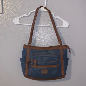 Multi Sac blue faux leather multi compartment bag